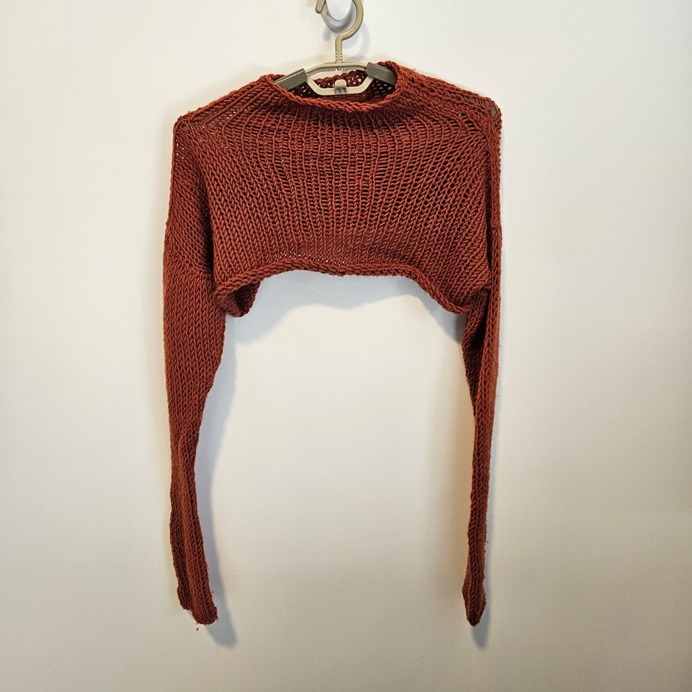 Handknit Cropped Bolero Sweater Shrug Top Rust Orange Chunky Ballet Warm Up